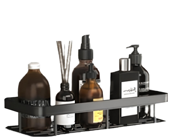 費歐家 浴室瀝水免打孔牆上置物架 太空鋁四角 349g, 黑色, 1個