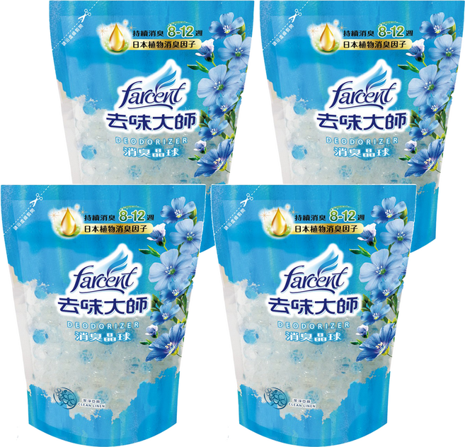 farcent 花仙子 去味大師 消臭晶球補充包 潔淨亞麻, 4包, 350ml