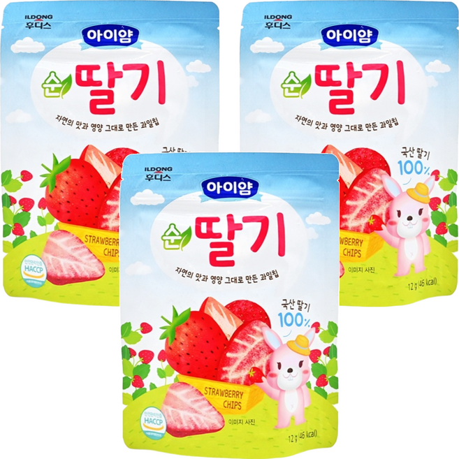 ILDONG 日東 Iyaam 水果脆片 草莓 冷凍乾燥技術製成 酥脆香甜 適合10個月以上孩童食用, 12g, 3包