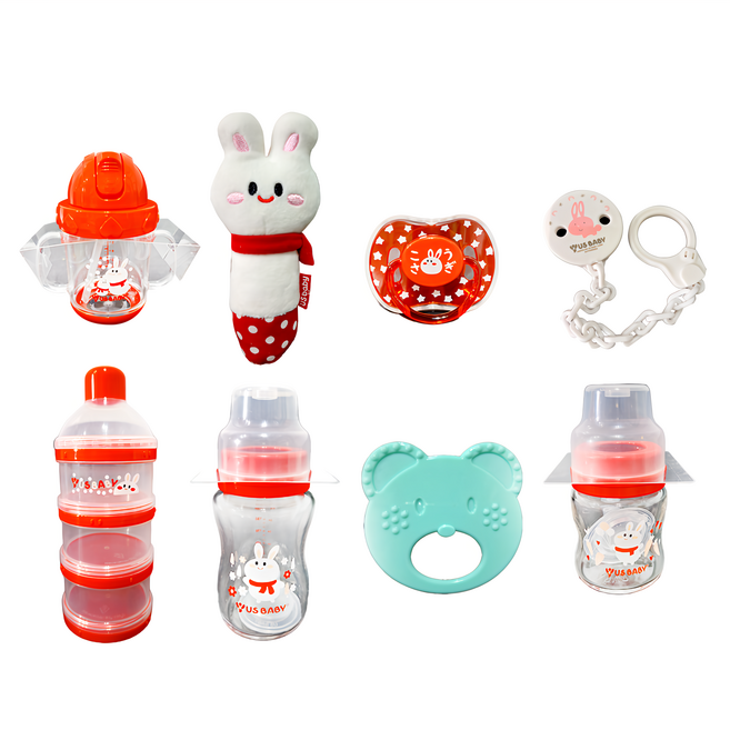 US baby 優生 x 小米兔典藏時光限量禮盒 Set 寬口徑玻璃奶瓶 + TRITAN練習杯180ml + TRITAN安撫奶嘴拇指S