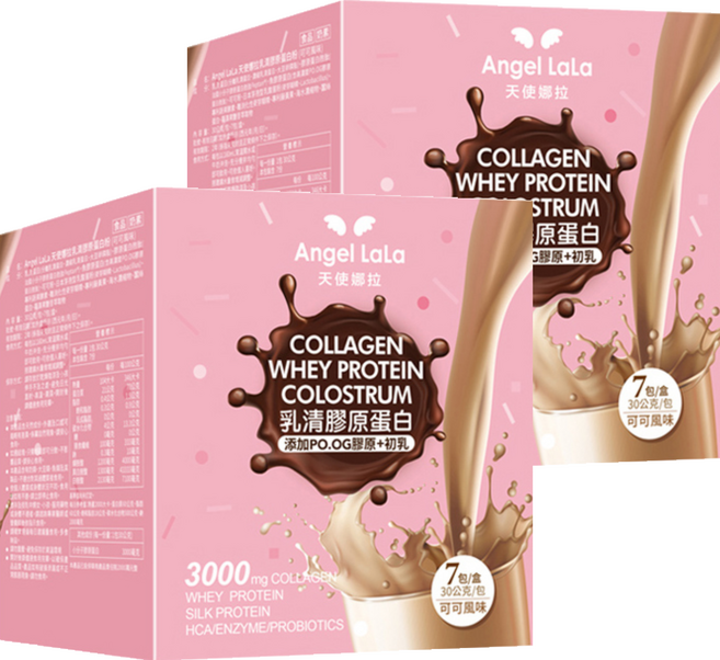 Angel LaLa 天使娜拉 日本PO.OG膠原初乳乳清蛋白 無糖可可 Set 7包, 210g, 2盒