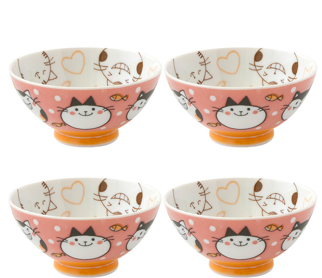 JUST HOME 日本製陶瓷飯碗4件組, 貓咪, 1組