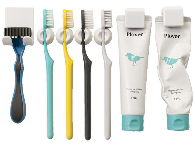 [생활양식] 4인가족 공중부양 칫솔+치약+면도기 걸이 세트, 화이트, 7개