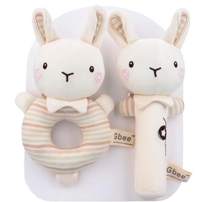 Gbee 搖鈴手抓棒 2個, 彩棉兔子, 1組