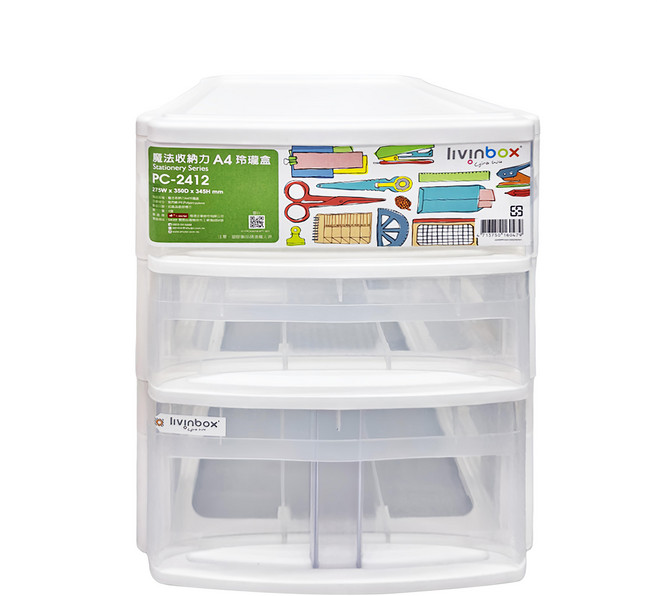 SHUTER 樹德 魔法收納力A4玲瓏盒 27.5 x 35 x 34.5cm, 透明色 + 白色, 1個