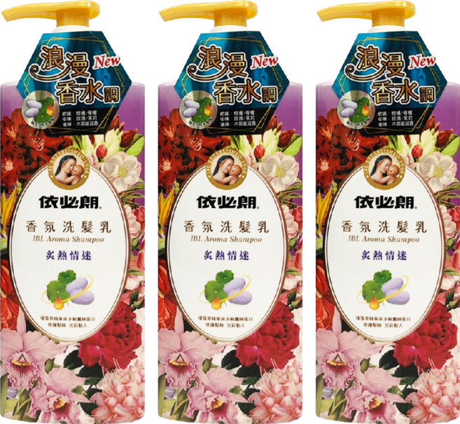 依必朗 洗髮乳 炙熱情迷 積雪草精華 水解蠶絲蛋白 浪漫香水, 850ml, 3瓶