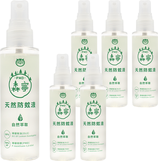HUKUROU 福來朗 森寧PMD天然防蚊液 美國CDC/EPA 含64%以上檸檬桉醇(PMD) 天然萃取, 80ml, 6瓶