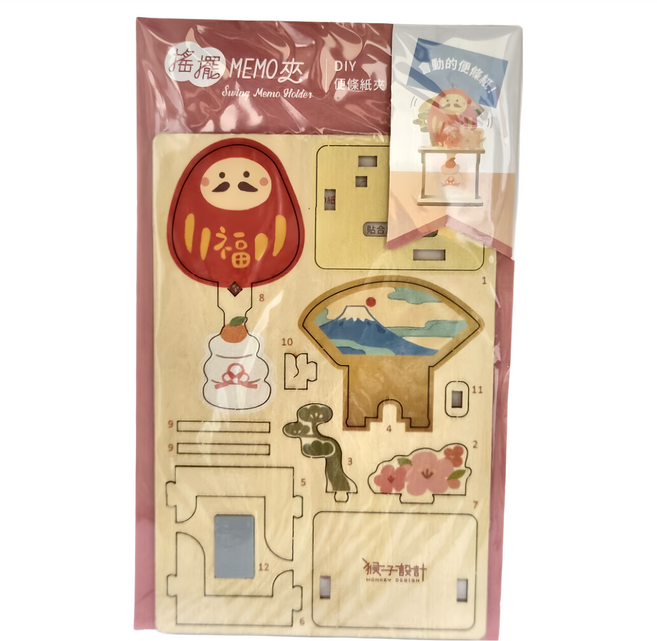 猴子設計搖擺MEMO夾 簡單組裝療癒桌上小物, 祈願達摩 紅色, 1個