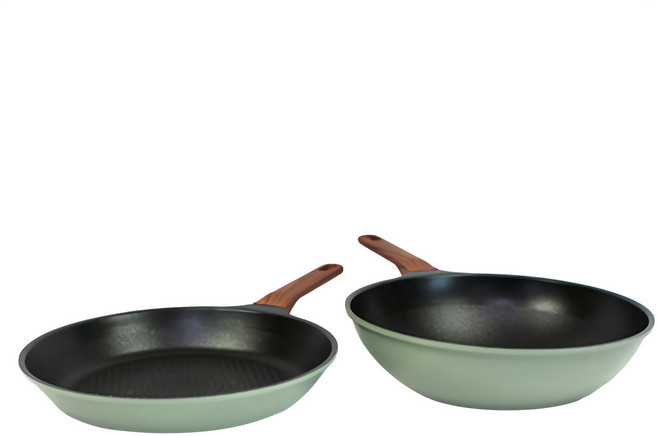 Kitchen-Art Modern系列 IH爐適用 不沾鍋組 2入, 平底鍋28cm + 炒鍋28cm, 綠色, 1組