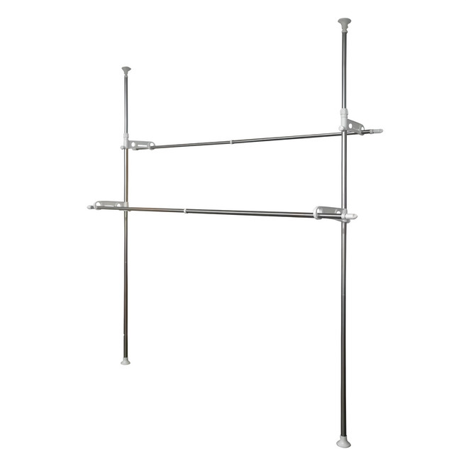 雙手萬能 頂天立地雙桿曬衣架 最大承重30kg, 銀色