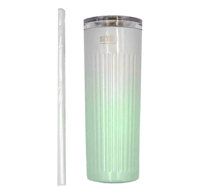 半島良品 漸層條紋304不銹鋼隨行杯 咖啡杯, 漸變綠, 500ml, 1個