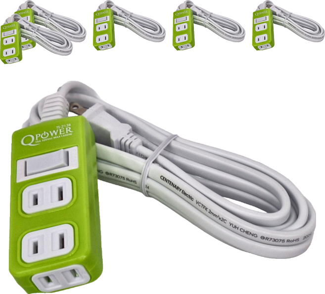 Tyson 太順電業 QPOWER 太超值 2孔1開3插 延長線插座 TS-213B, 2.7m, 萊姆色, 6條