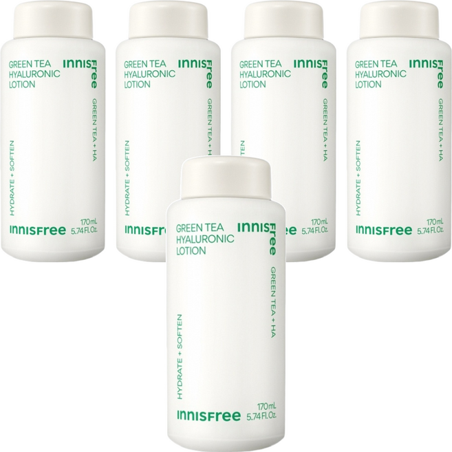 INNISFREE 台灣公司貨 綠茶玻尿酸保濕調理乳, 170ml, 5瓶