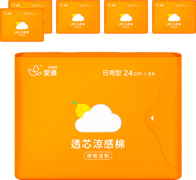 icon 愛康 透芯涼感衛生棉 檸橙派對 日用型, 24cm, 8片, 6包