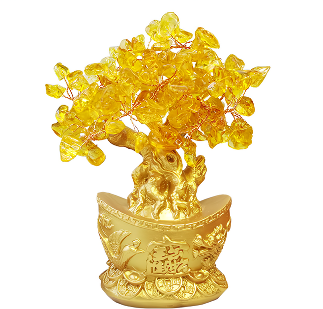 財神小舖 黃水晶發財樹 13 x 7.5cm, 黃金色, 1個