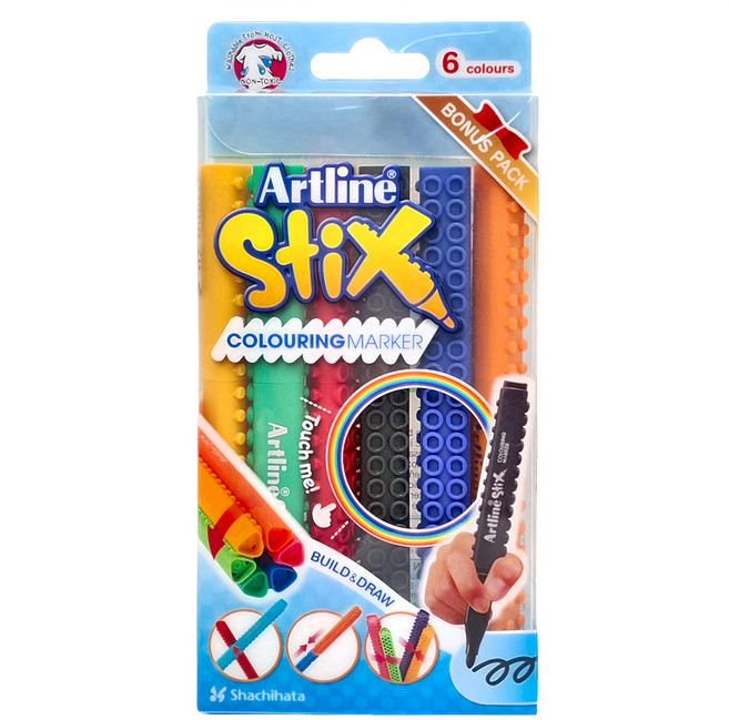 Artline STIX 凍凍粗芯積木色筆 6色, 1盒