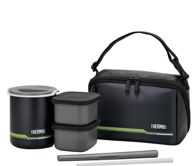 THERMOS 膳魔師 不鏽鋼保溫便當盒組 DBQ-502 1組 混和顏色, 黑色 + 灰色