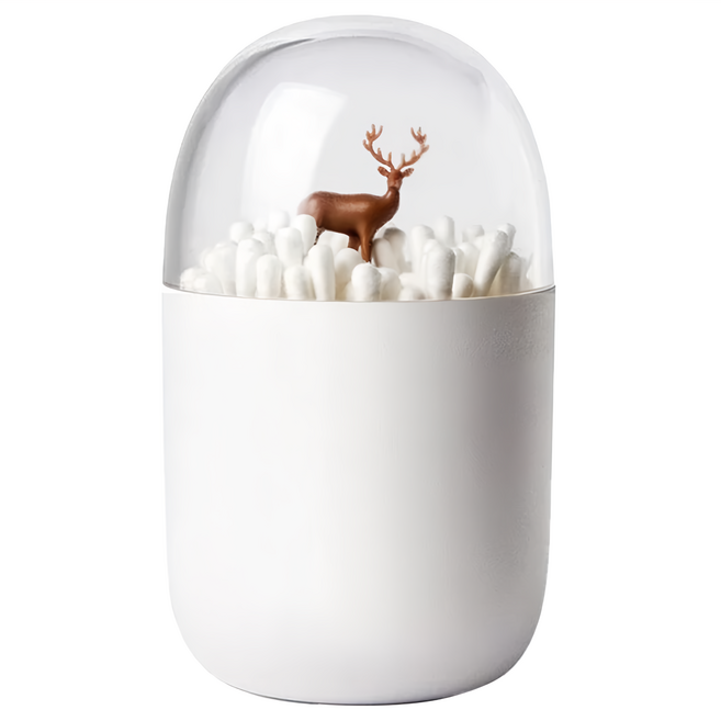 QUALy Reindeer Meadow cotton bud holder 棉花棒罐 70 x 70 x 114mm 雪地馴鹿, 雪地馴鹿 白色, 1個