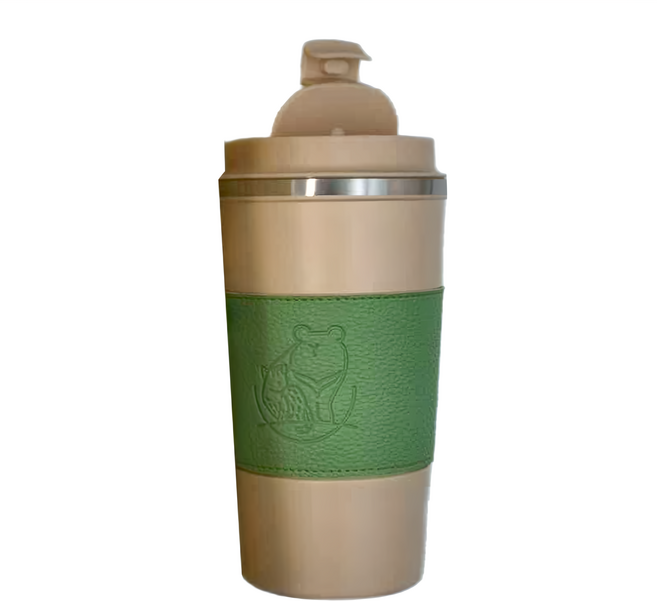 ZEN ZHOU 仁舟淨塑 溫心地球系列 鋼藝保溫杯 焦糖奶茶, 熊虎綠, 480ml, 1個