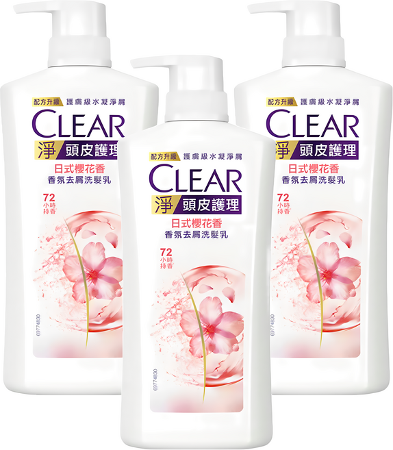 CLEAR 淨 頭皮護理 香氛去屑洗髮乳 日式櫻花香 72小時持香, 750g, 3瓶