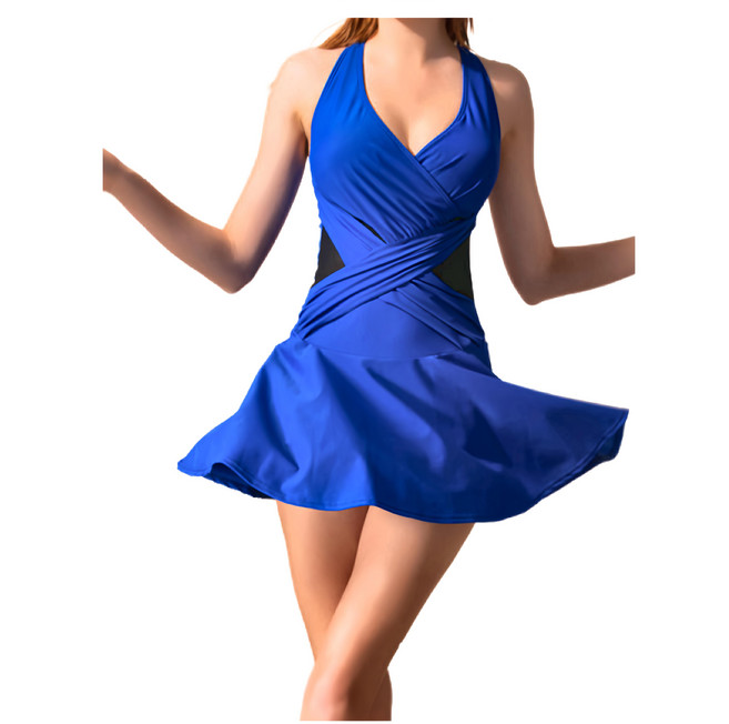 Summer Love 夏之戀 女連身帶裙 泳衣 附活動式罩杯, 藍色, 1件