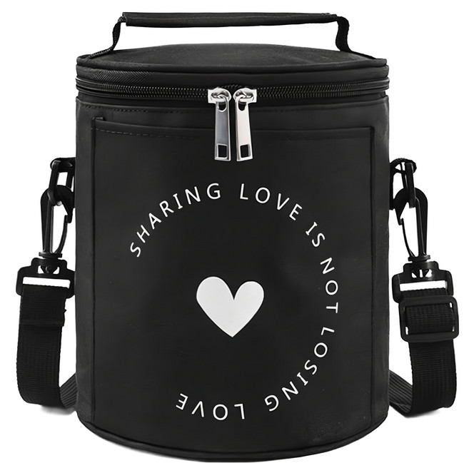 iSFun 簡單人生 牛津圓筒肩背保冷保溫便當包, 黑色, 1個