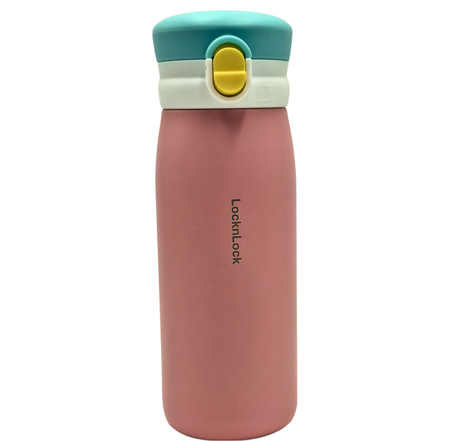 LocknLock 樂扣樂扣 lhc3271pik-遇見元氣一鍵式彈跳蓋保溫杯-400ml-pik-cn-8, 綠色 + 白色 + 紅色, 1個, 400ml