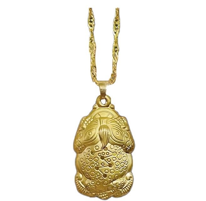 天相 聚財三足咬錢黃金蟾金鑲玉項鍊禮盒