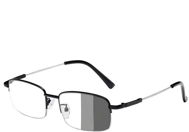Quinta UV400漸進多焦點防藍光老花眼鏡 黑銀框150度 智能變色 抗紫外線 記憶鈦, QTPM3039B, 1個