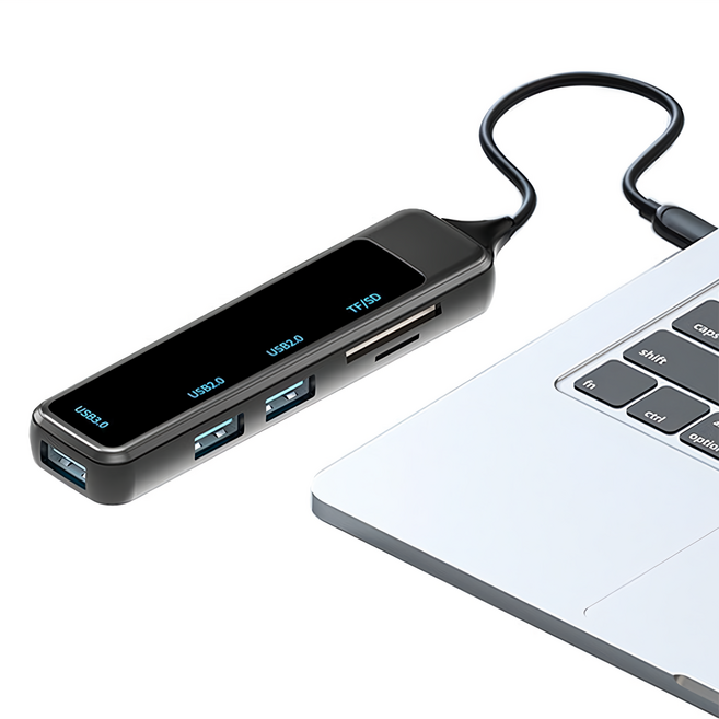 Type-C 五合一多功能轉接頭 筆電傳輸轉接器 集線器 TF/SD/USB2.0/USB3.0, 黑色, 1個