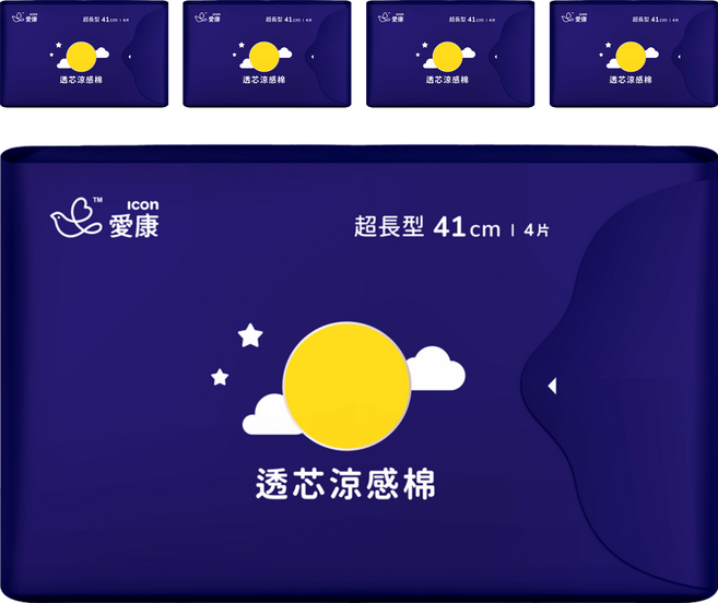 icon 愛康 透芯涼感衛生棉, 41cm, 4片, 5包