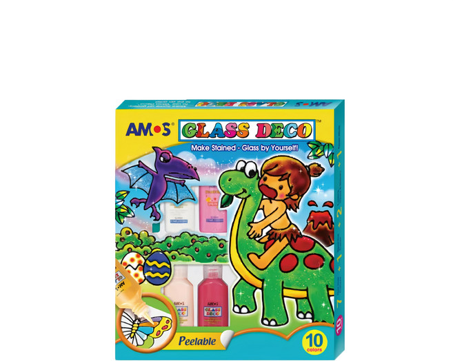 AMOS 阿摩司 境內版 玻璃彩繪膠 Set 10色 可剝離, 1盒, Multicolor