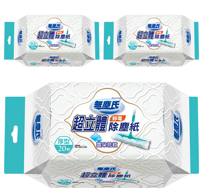 無塵氏 雲朵花紋 靜電除塵紙 厚型 20張, 3包