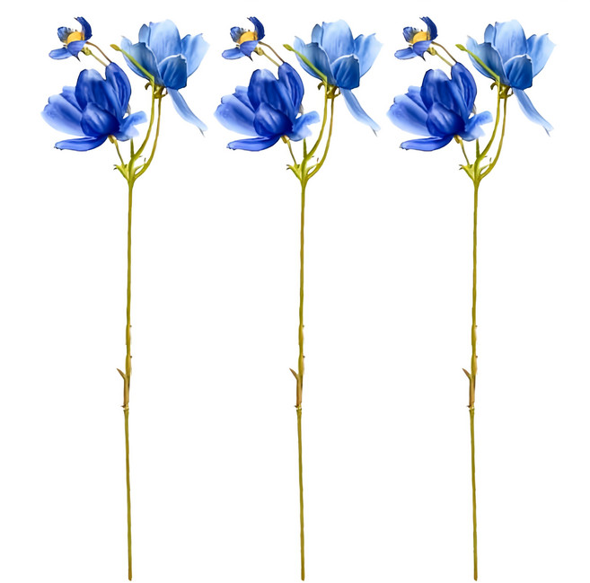 Floral M 花藝 仿真花 初戀少女藍色波斯菊花材, 藍色, 3個