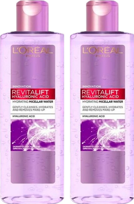 L'OREAL PARiS 巴黎萊雅 台灣公司貨 3合1卸妝潔顏水 玻尿酸高效溫和型, 400ml, 2瓶