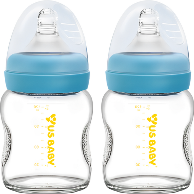 US baby 優生 母感玻奶瓶 寬口, 顏色隨機, 120ml, 2瓶