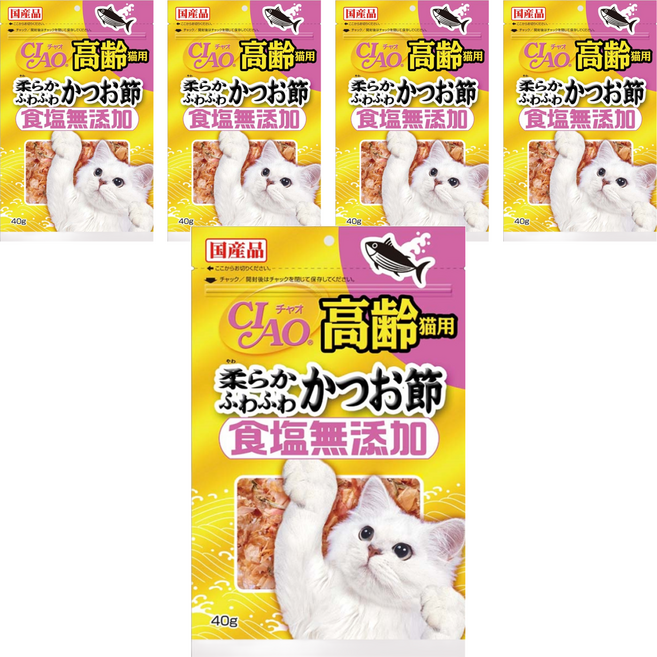 INABA 高齡貓用 食鹽無添加 柴魚片 CS-20, 40g, 5包, 鰹魚口味