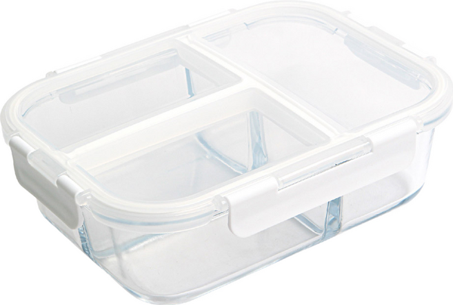 Glass Dew 耐熱玻璃方形3格便當盒, 容器 + 蓋子, 1個