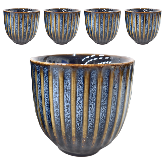 JUST HOME 深藍窯變陶瓷茶杯5件組 5607-02A 6.8 x 6.6cm 100ml 5個, 藍色, 1組