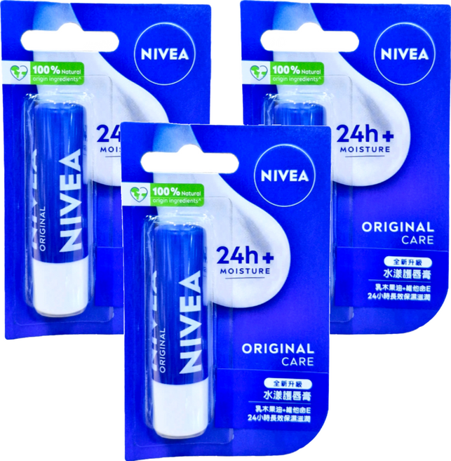 NIVEA 妮維雅 水漾護唇膏, 4.8g, 3件, 小藍
