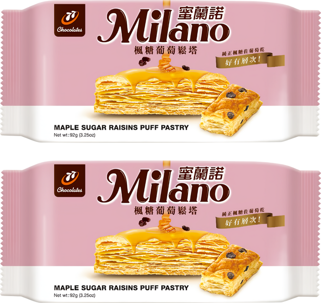 77 Milano 蜜蘭諾楓糖葡萄鬆塔 純正楓糖佐葡萄乾, 92g, 2包