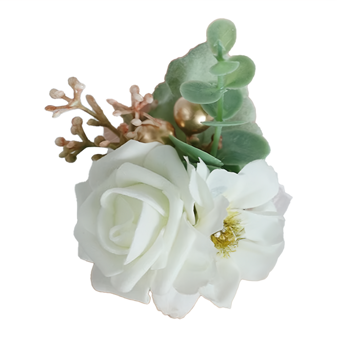 人造花 婚禮手腕花手腕花 12 x 7cm 2個, A款 奶白色, 1組