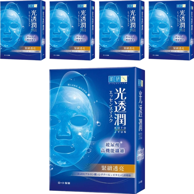 HADALABO 肌研 台灣公司貨 光透潤玻尿酸纖維緊緻面膜 28ml, 6片, 5盒