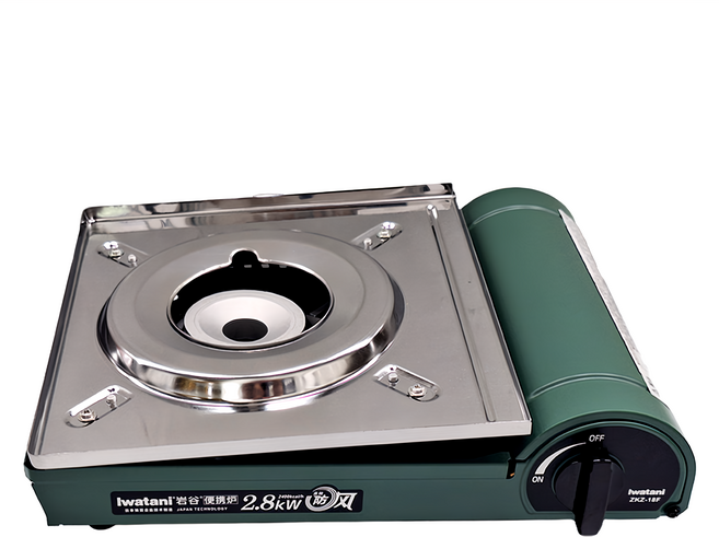 Iwatani 岩谷 綠卡高效防風型磁式卡式瓦斯爐 2.8kW, 銀色 + 綠色, 1個