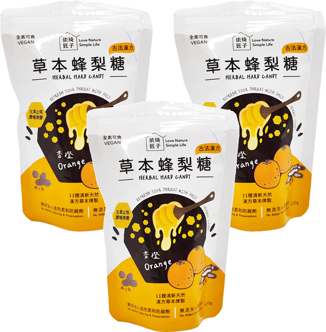 Love Nature Simple Life 依琦匠子 草本蜂梨糖分享包 香橙口味, 120g, 3包