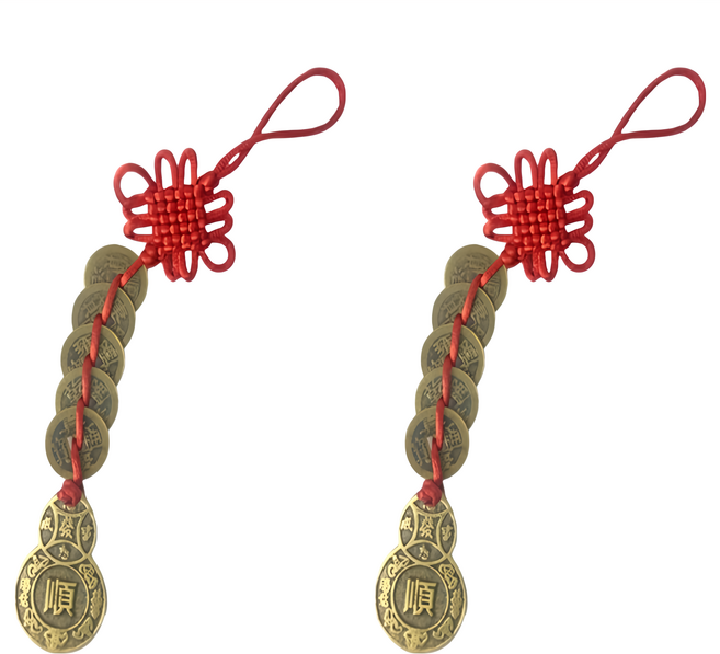 馥瑰馨盛 順發葫蘆五帝錢掛件 總長20CM 紅繩, 紅色, 2個