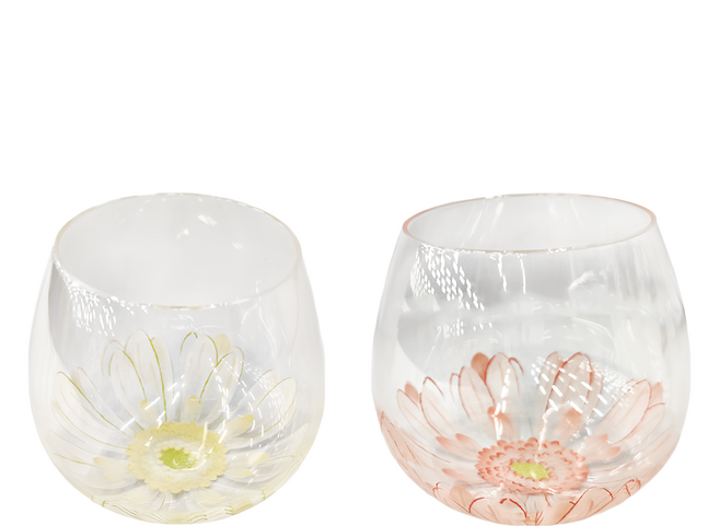 TOYO-SASAKI GLASS 東洋佐佐木 BeneDire 搖搖花杯組 91 x 72mm, 黃色 +粉紅色, 2入