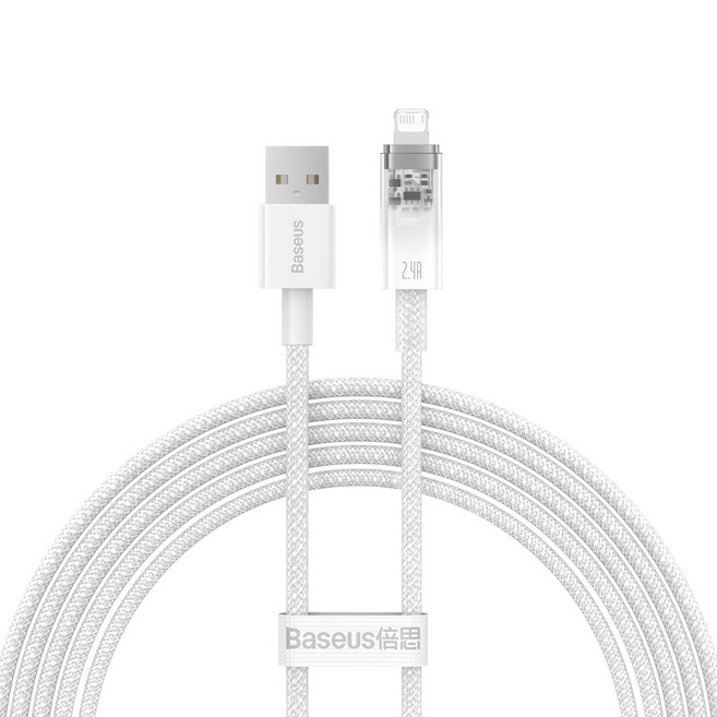 Baseus 倍思 探索者系列 智慧溫控快充傳輸線 USB-iPhone 2.4A, 2m, 1條, 白色