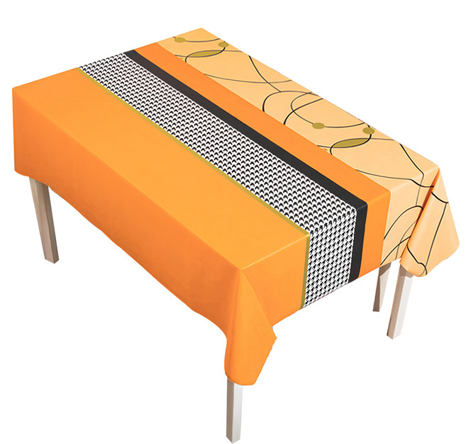 抽象現代風千鳥格撞色桌巾 多項安全認證 安全無異味 防水防油防燙耐熱 經久耐用, 140 x 140cm, 橘色 + 金色, 1個