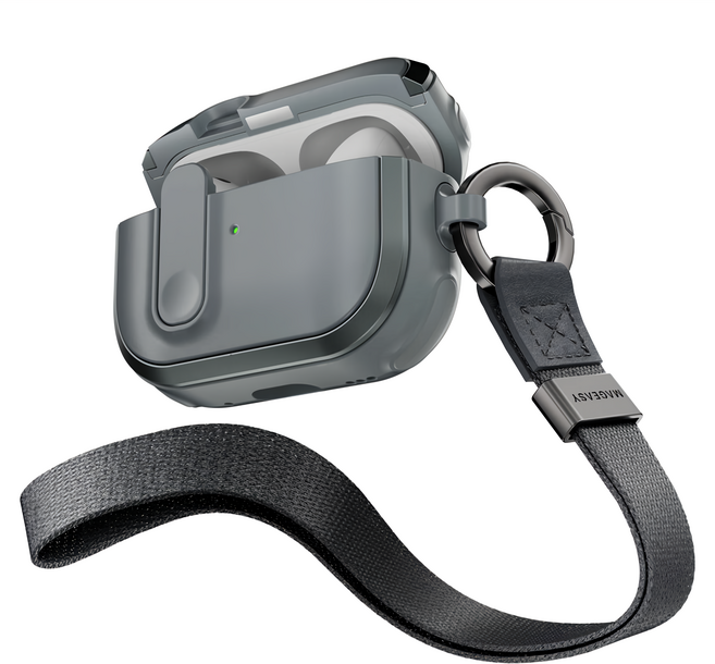 MAGEASY Odyssey with Wrist Strap 抗衝擊磁扣手繩耳機殼 Airpods 4, 單一商品, 1個, 金屬灰藍